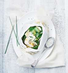 Papillote de cabillaud et pois gourmands