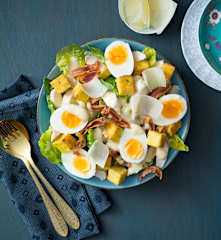 Warm Caesar salad with polenta croutons