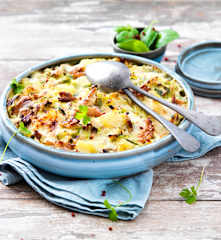 Gratin de poireaux au maquereau fumé