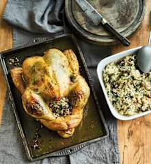 Stuffed chicken with herbed mushroom rice