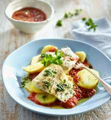 Seebarsch mit Kräuter-Tomaten-Sauce