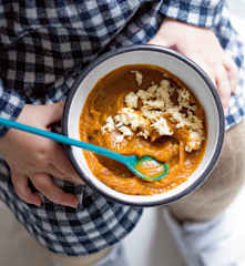 Purée de potimarron, pruneaux et poulet