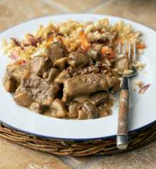 Beef and Mushrooms with Cauliflower Salad