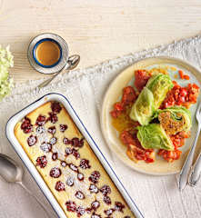 Menü: Wirsingrouladen mit Hendlfülle und Paprikagemüse; Topfenauflauf