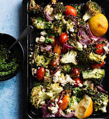 Greek Broccoli with Rocket Salad Pesto and Roasted Lemon