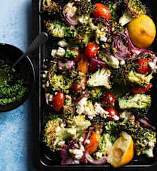 Greek Broccoli with Arugula Pesto and Roasted Lemon