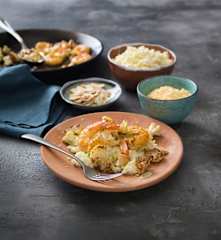 Cauliflower risotto with brown butter prawns