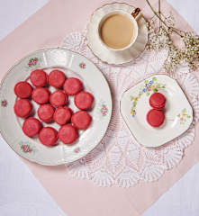 Strawberry and rose water macarons