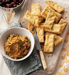 Chickpea Flatbread and Curried Vegetable Dip