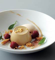 Butterscotch panna cotta with pear sorbet (Mark Southon)