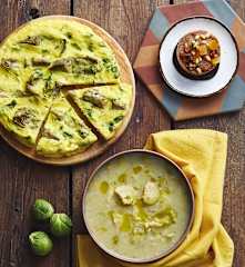 Zuppa di cavoletti di Bruxelles, Frittata di carciofi e Mini castagnaccio con salsa al cioccolato (Bimby Friend)