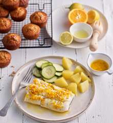 Menù: Merluzzo con patate e zucchine; burro agli agrumi e muffin al cioccolato