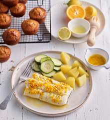 Filety z dorsza z masłem cytrusowym; Muffinki z czekoladą
