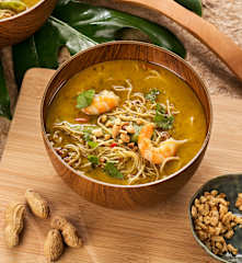 Sopa de fideos, gambas y leche de coco (Laksa) - Malasia