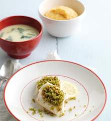 Menu: Sopa de couve-flor com espinafres & Peixe com puré de abóbora