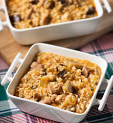 Cazuela de cordero y arroz con berenjenas