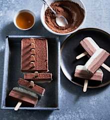 Gelado de iogurte e cacau sem açúcar na forma