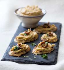 White Bean Purée and Anchovy on Crostini
