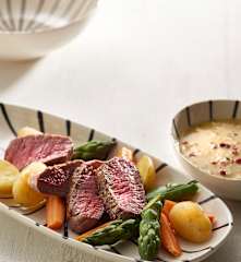 Lamb loin with pink peppercorn sauce