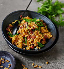 Graupenrisotto mit Rucola und Chorizo
