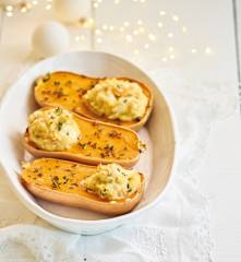 Abóbora-manteiga com bacalhau e camarão