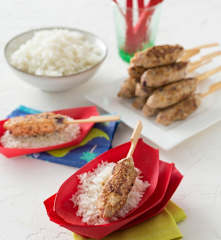Chicken skewers and rice