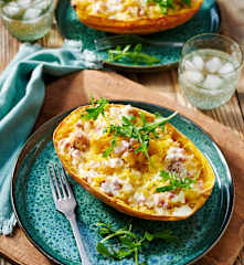 Spaghettikürbis-Carbonara mit Speck