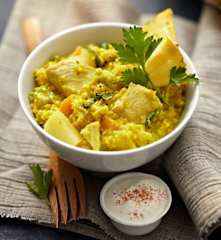 Curry-Hirsotto mit Huhn und Ananas