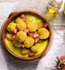 Polpette di faraona su crema di peperoni dolci