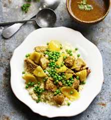 Couscous d'agneau, artichauts, petits pois