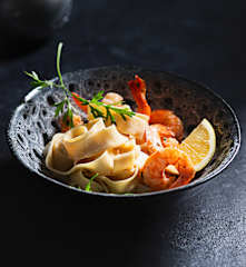 Pappardelle con langostinos