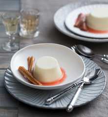 Panna cotta with rhubarb topping (George Calombaris)