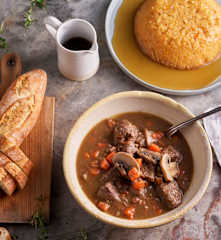 Beef Bourguignon and Warm Lemon Pudding with Lemon Syrup