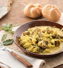 Arroz con ternasco y borraja