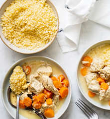 Blanquette de dinde à la vanille, boulgour aux carottes