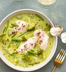 Blanquette de lotte à l'oseille et légumes verts