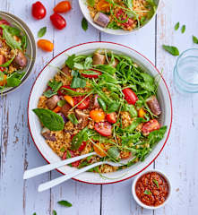 Salade d'aubergines vapeur, boulgour et pesto rosso