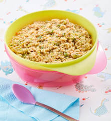 Papilla de pollo, ejote, jitomate y cilantro