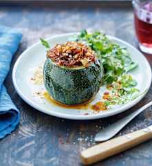 Courgettes farcies aux merguez et à l'oignon doux