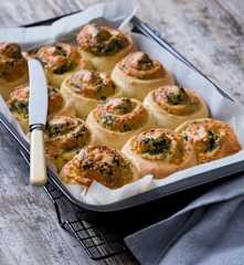 Three cheese spinach scrolls