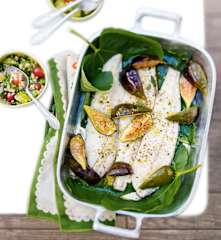 Barbue aux figues et taboulé de quinoa aux raisins