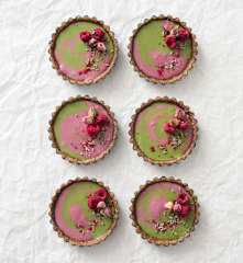 Matcha and raspberry swirled custard tarts