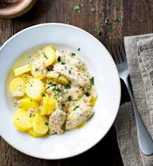 Poulet à la moutarde et pommes vapeur