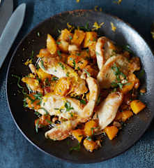 Sauté de poulet au potimarron et aux agrumes