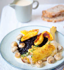 Poulet aux pommes façon Vallée d’Auge, riz noir complet