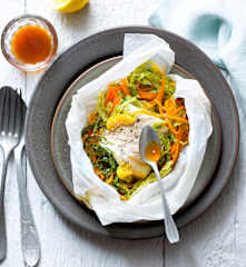 Papillotes de cabillaud, chou et champignons