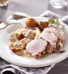 Filet mignon aux cèpes et châtaignes