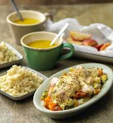 Three Course Meal for Two: Vegetable Soup, Baked Chicken Casserole with Rice, Steamed Cinnamon Apple