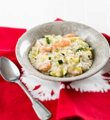 Risoto de curgete e camarão