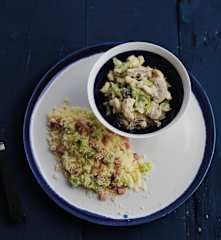 Frango cremoso com feijão-verde e cuscuz